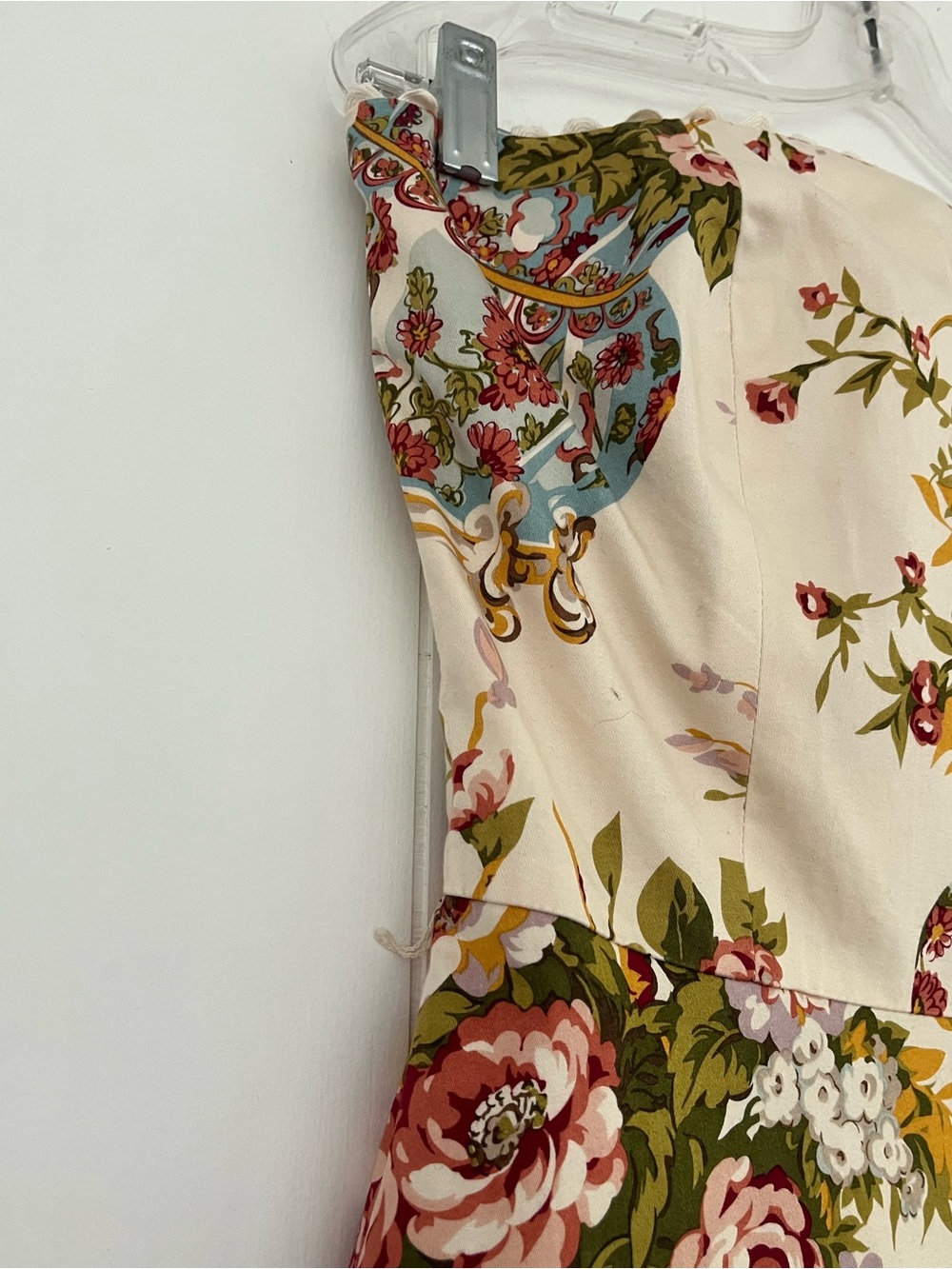 Moda International Floral Print Strapless Midi Fit Flare Dress Sz 8 CottageCore - Picture 5 of 16